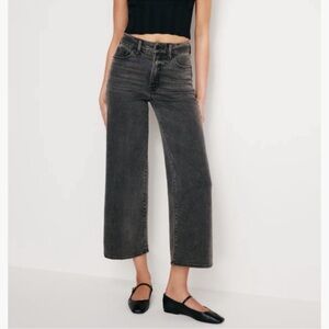 Good American Washed Black Cropped Wide-Leg Jeans